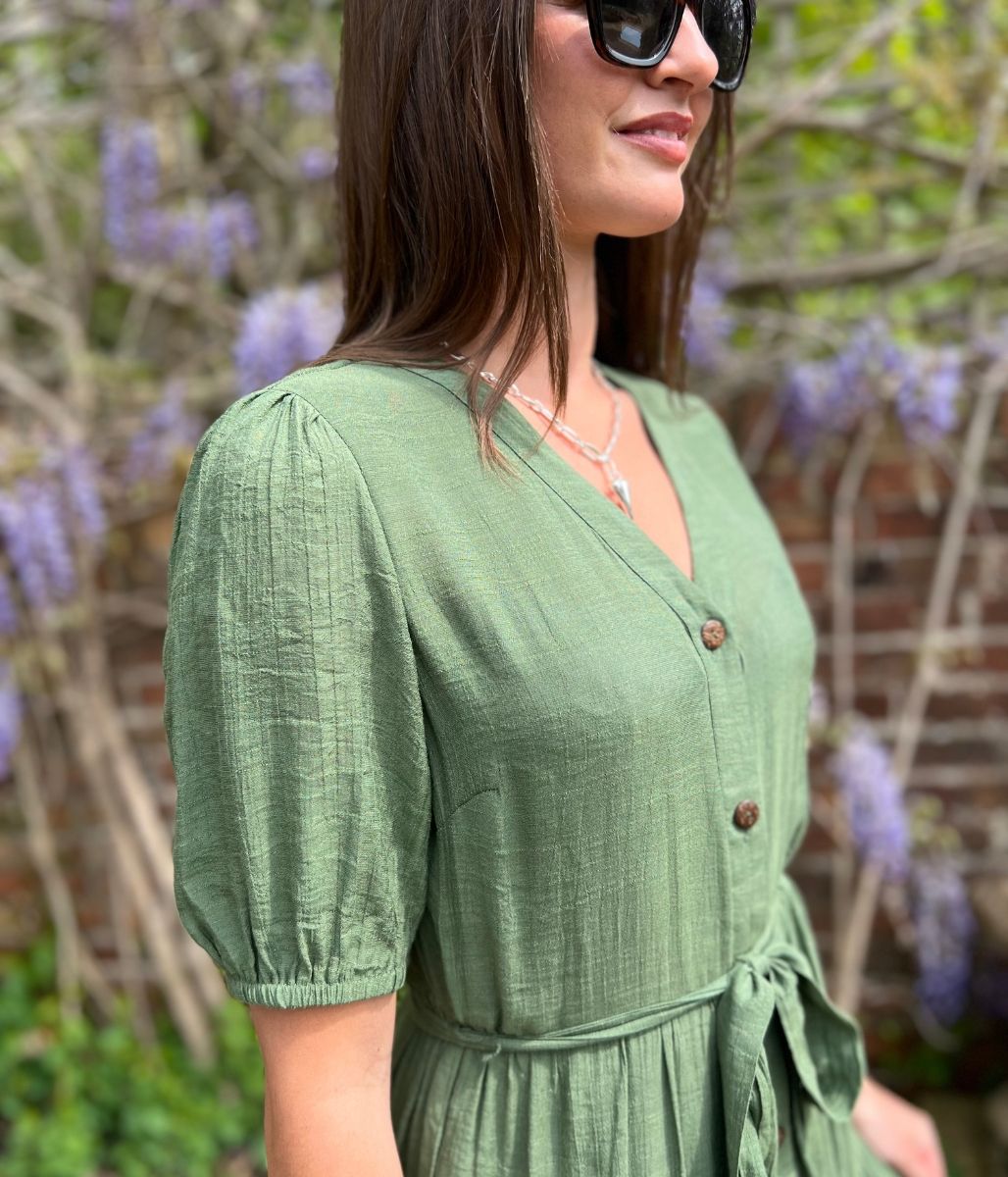 Khaki Button Through Maxi Dress