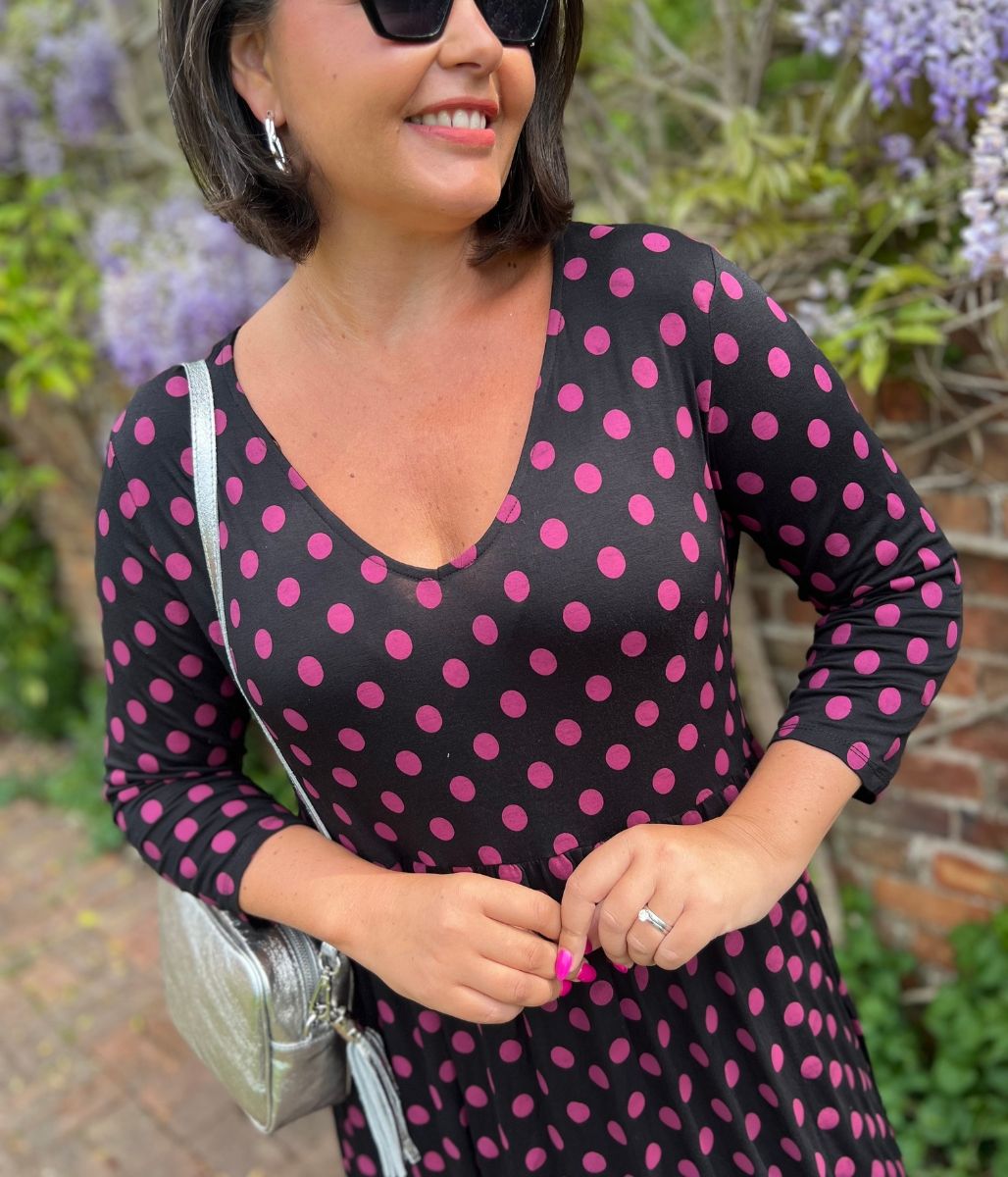 Black Spotted Frill Detail Dress