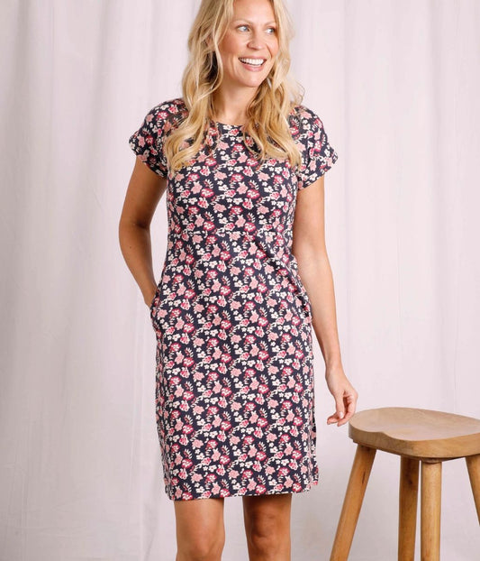 Navy Bloom Florida Cotton Jersey Dress