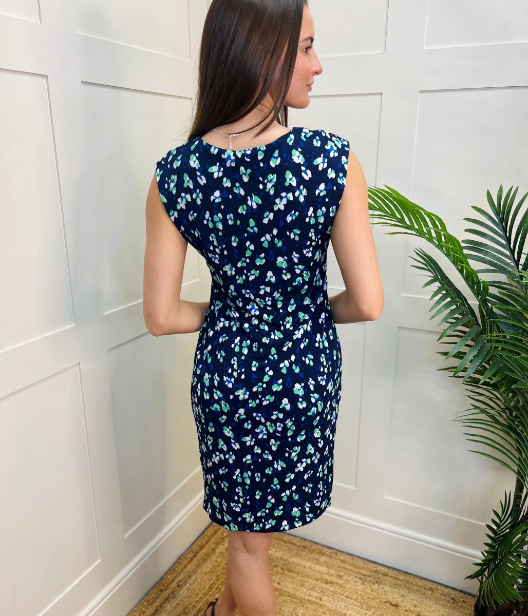 Navy Printed Sleeveless Dress