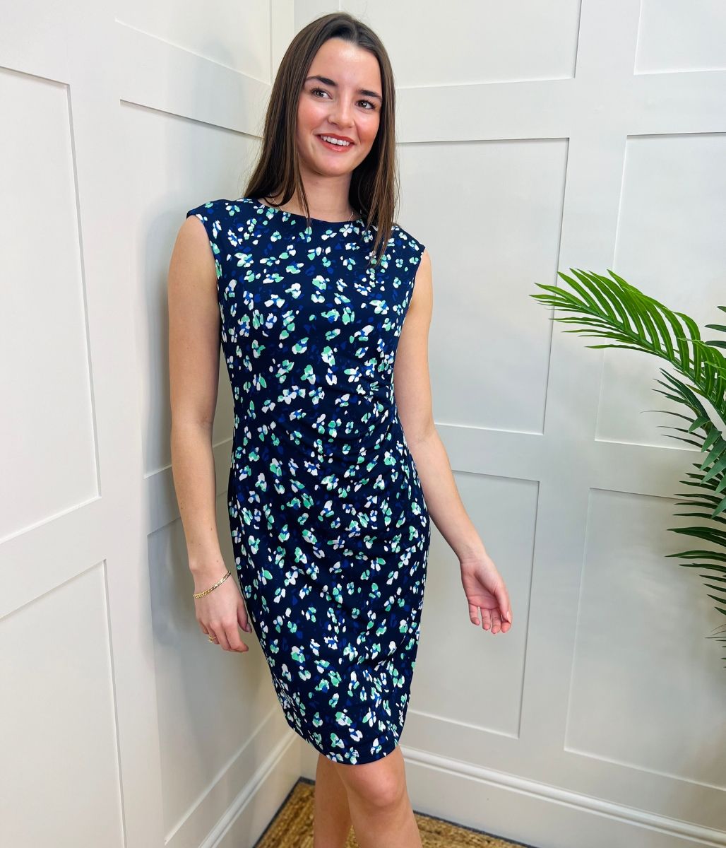 Navy Printed Sleeveless Dress