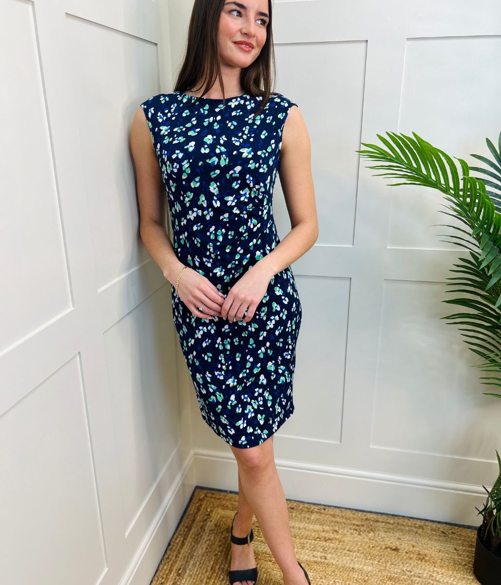 Navy Printed Sleeveless Dress