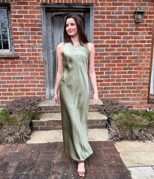 Sage Satin Sleeveless Dress - seconds