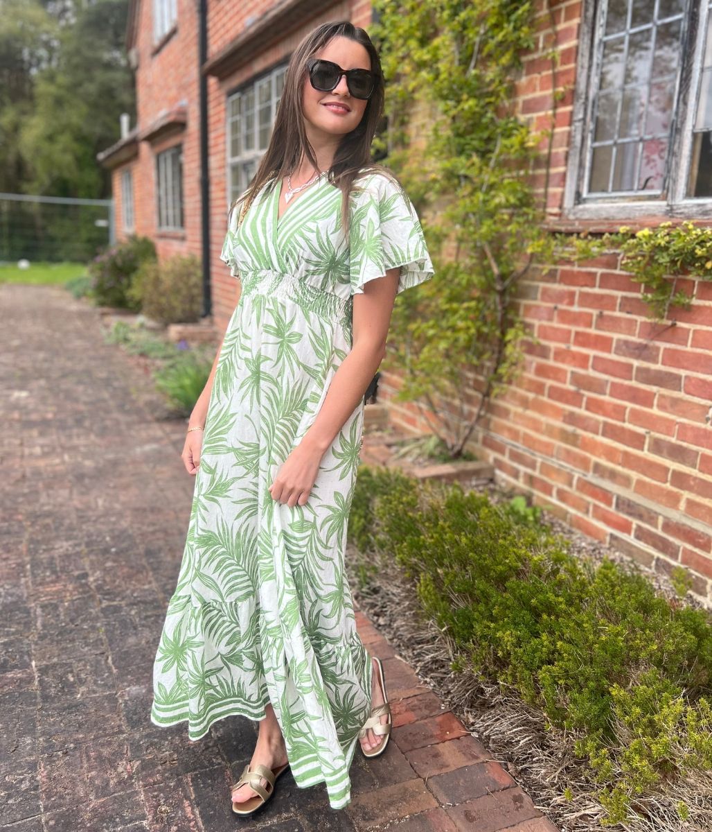 Green Raya Tropical Print Sundress
