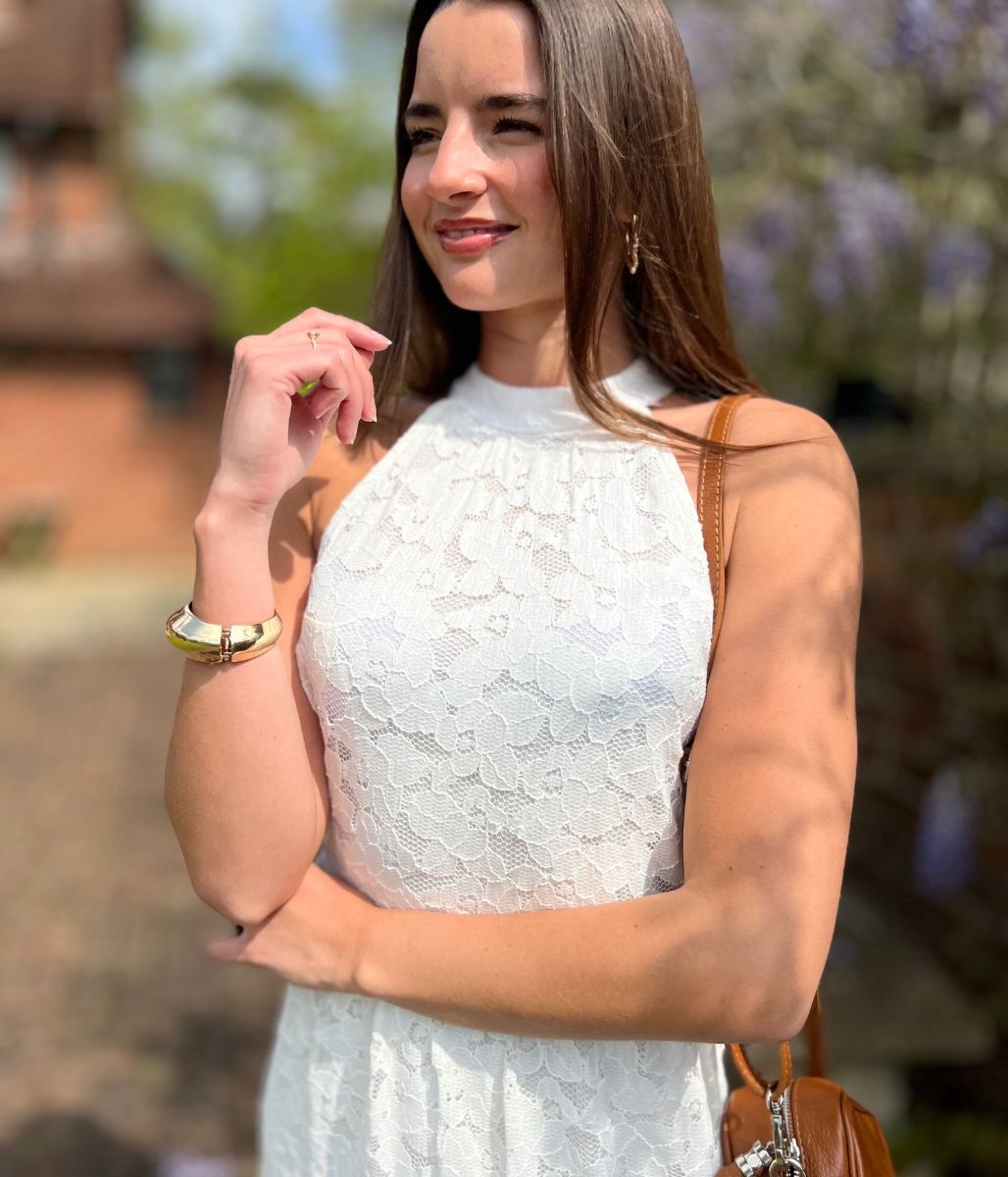 White Lace Halter Neck Dress