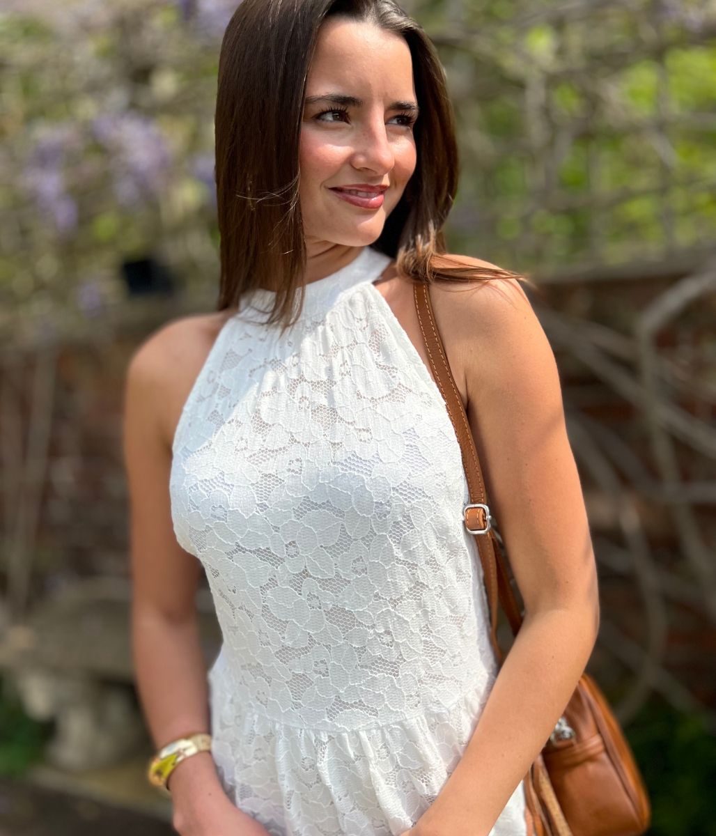 White Lace Halter Neck Dress