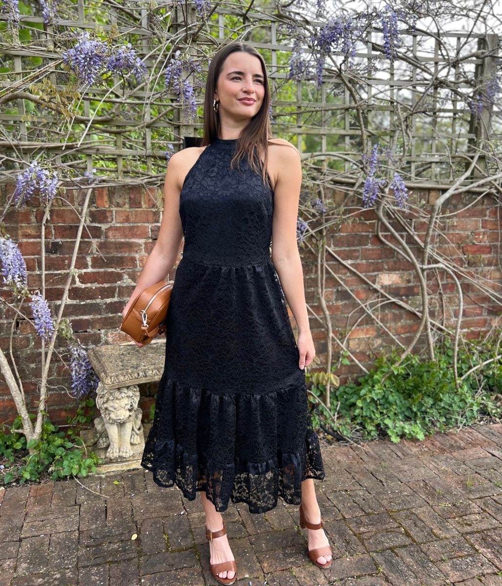 Black Lace Halter Neck Dress
