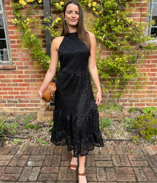 Black Lace Halter Neck Dress