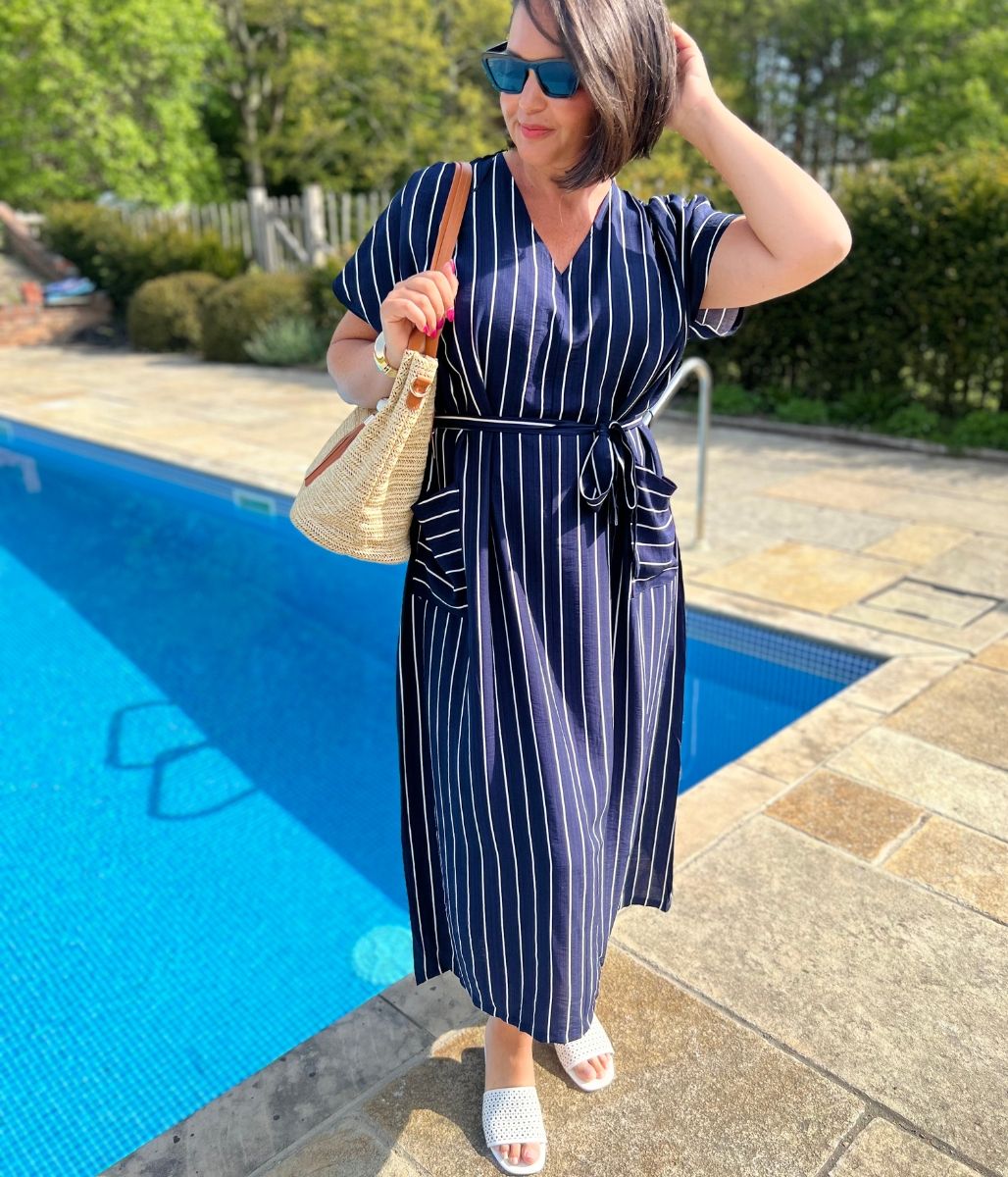 Navy Striped Midi Summer Dress