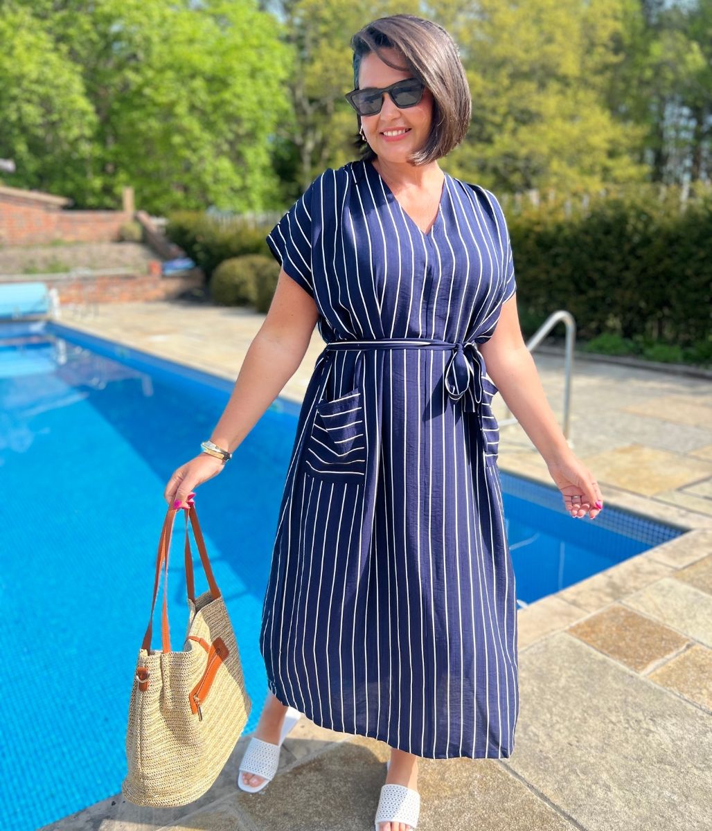 Navy Striped Midi Summer Dress