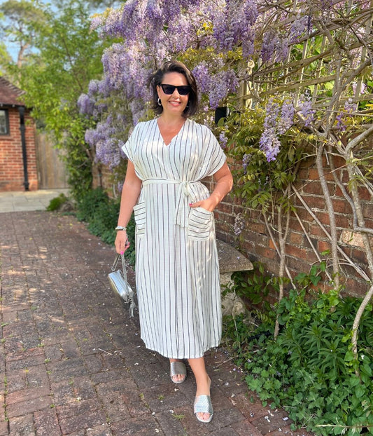 Ivory Striped Midi Summer Dress