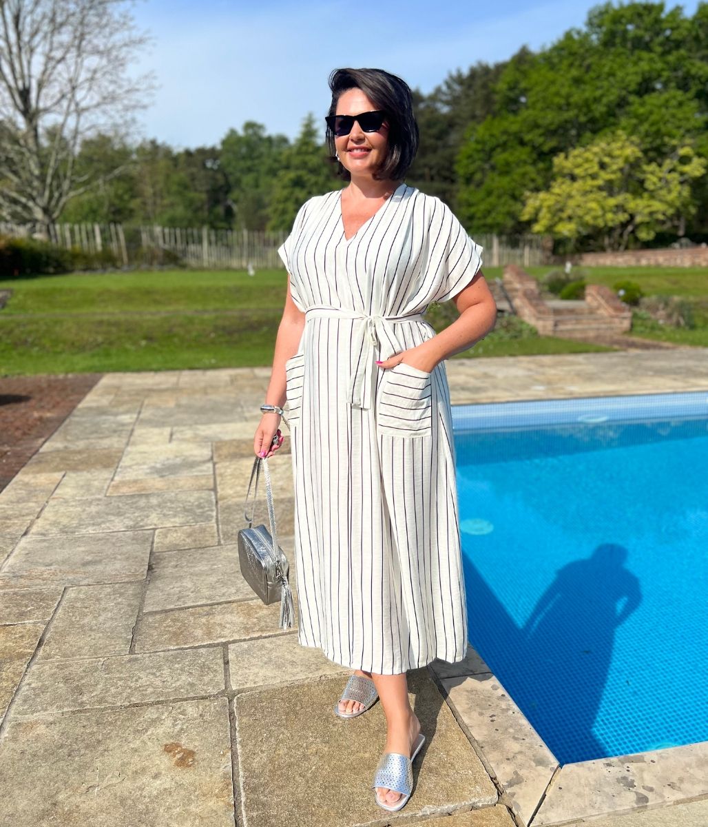 Ivory Striped Midi Summer Dress