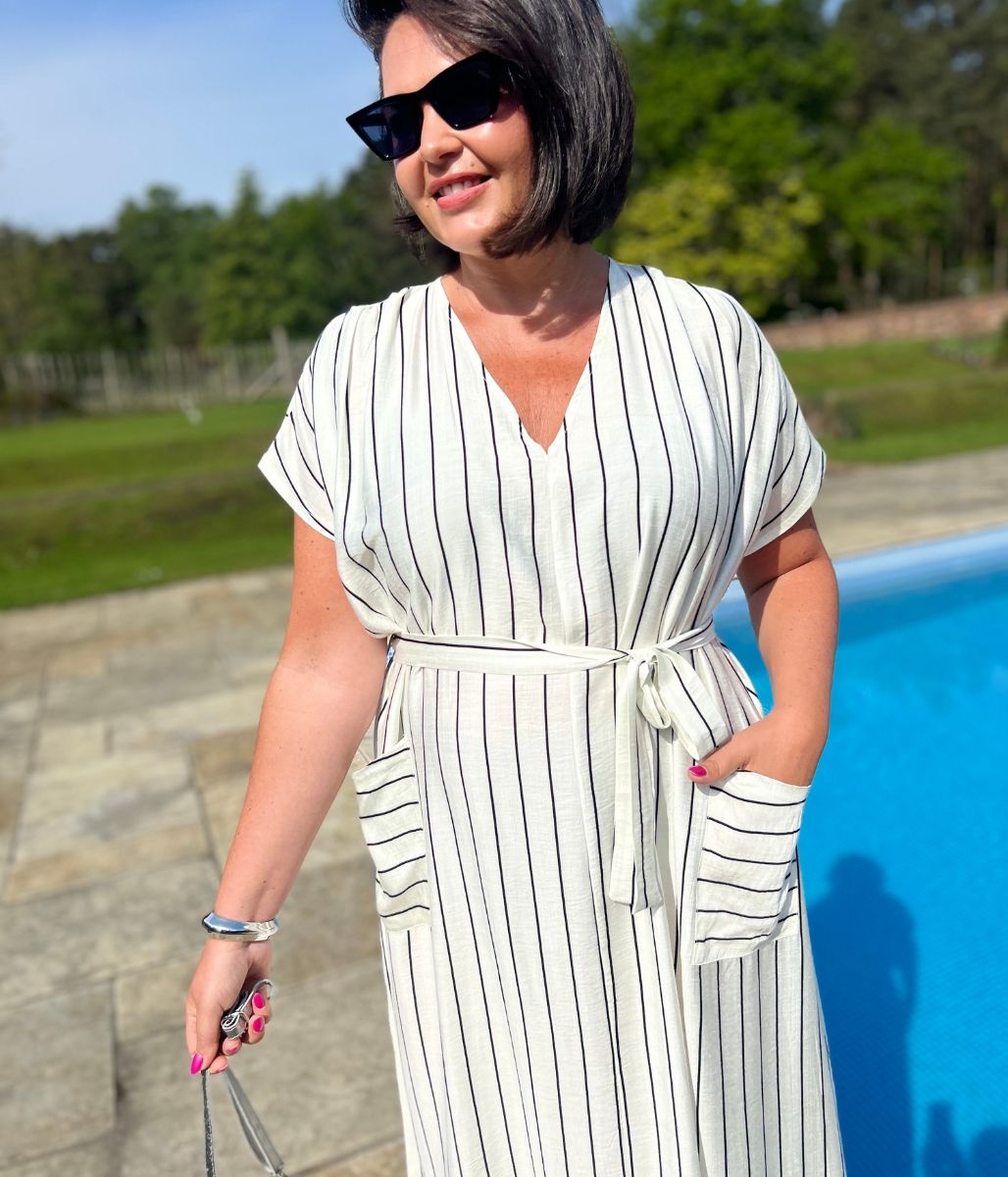 Ivory Striped Midi Summer Dress