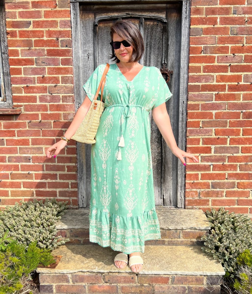 Sage Green Boho Print Midi Sundress