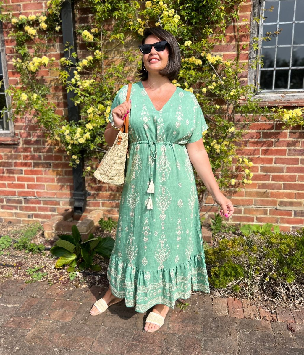Sage Green Boho Print Midi Sundress