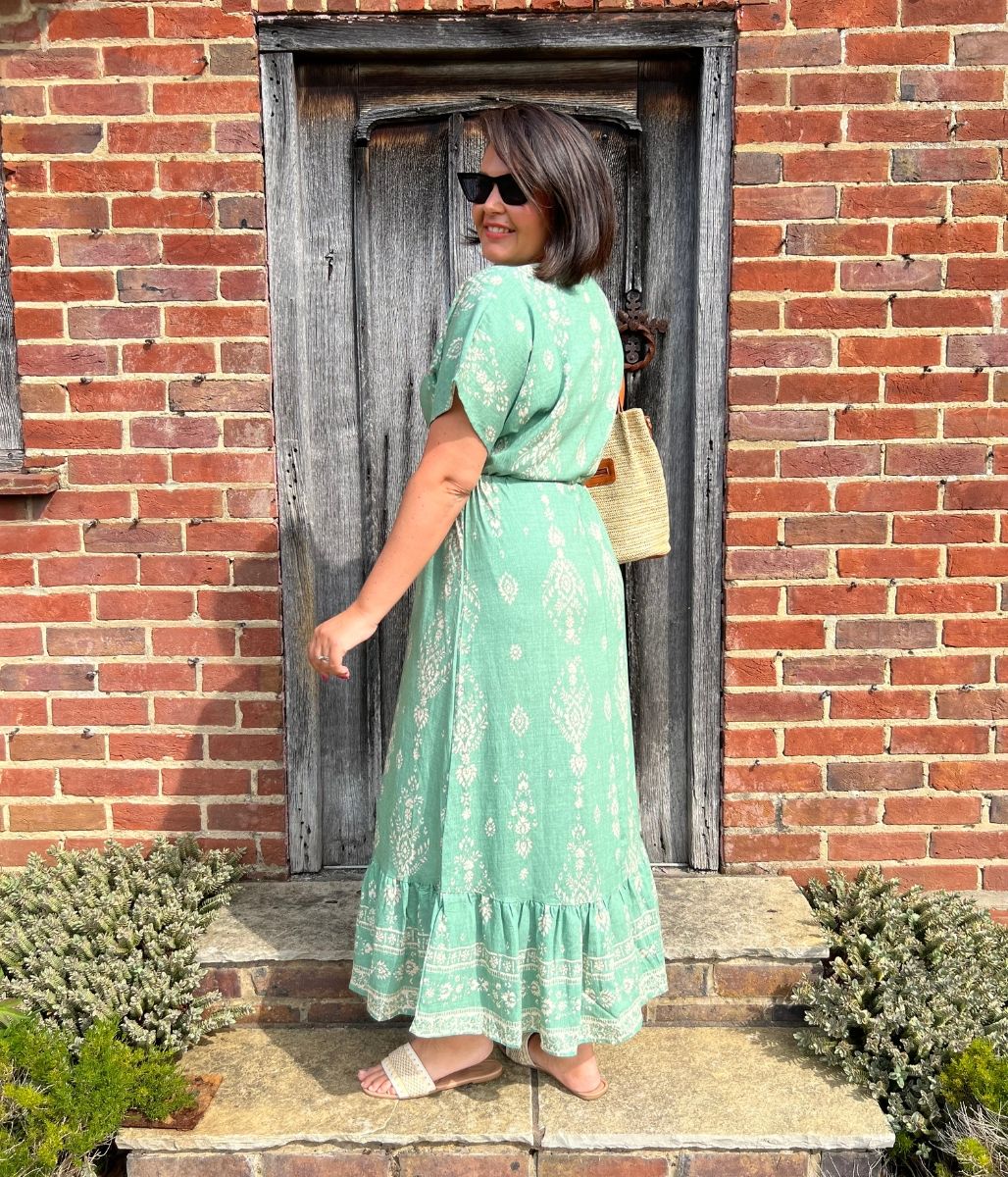 Sage Green Boho Print Midi Sundress