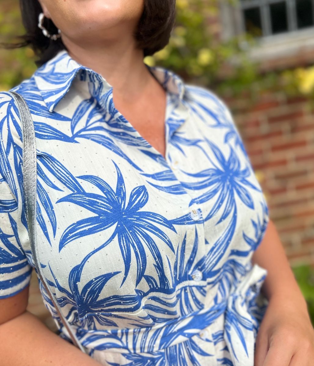 Blue Lorna Tropical Print Shirt Dress