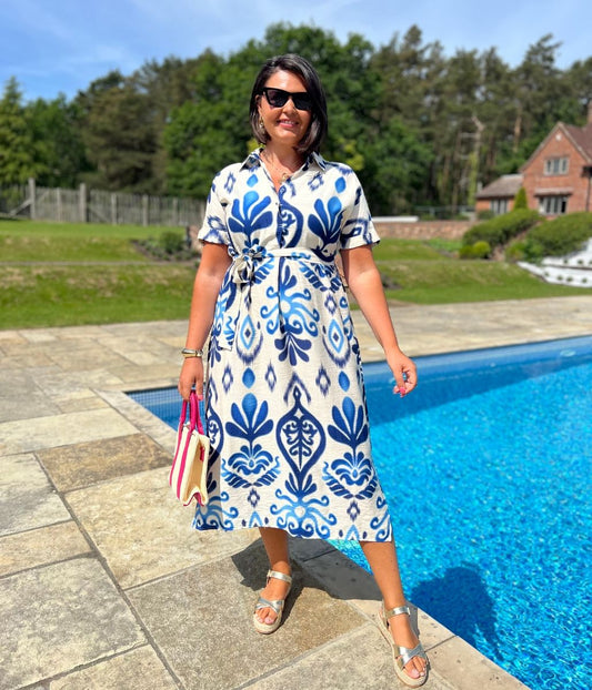 Blue Tuscany Ikat Midi Dress