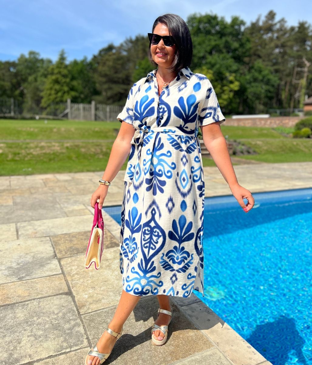 Blue Tuscany Ikat Midi Dress