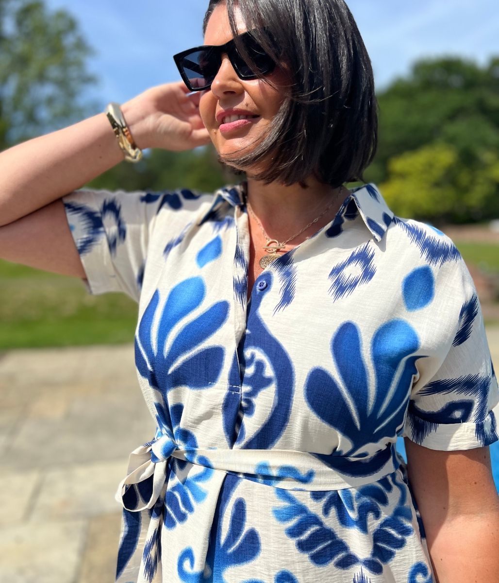 Blue Tuscany Ikat Midi Dress