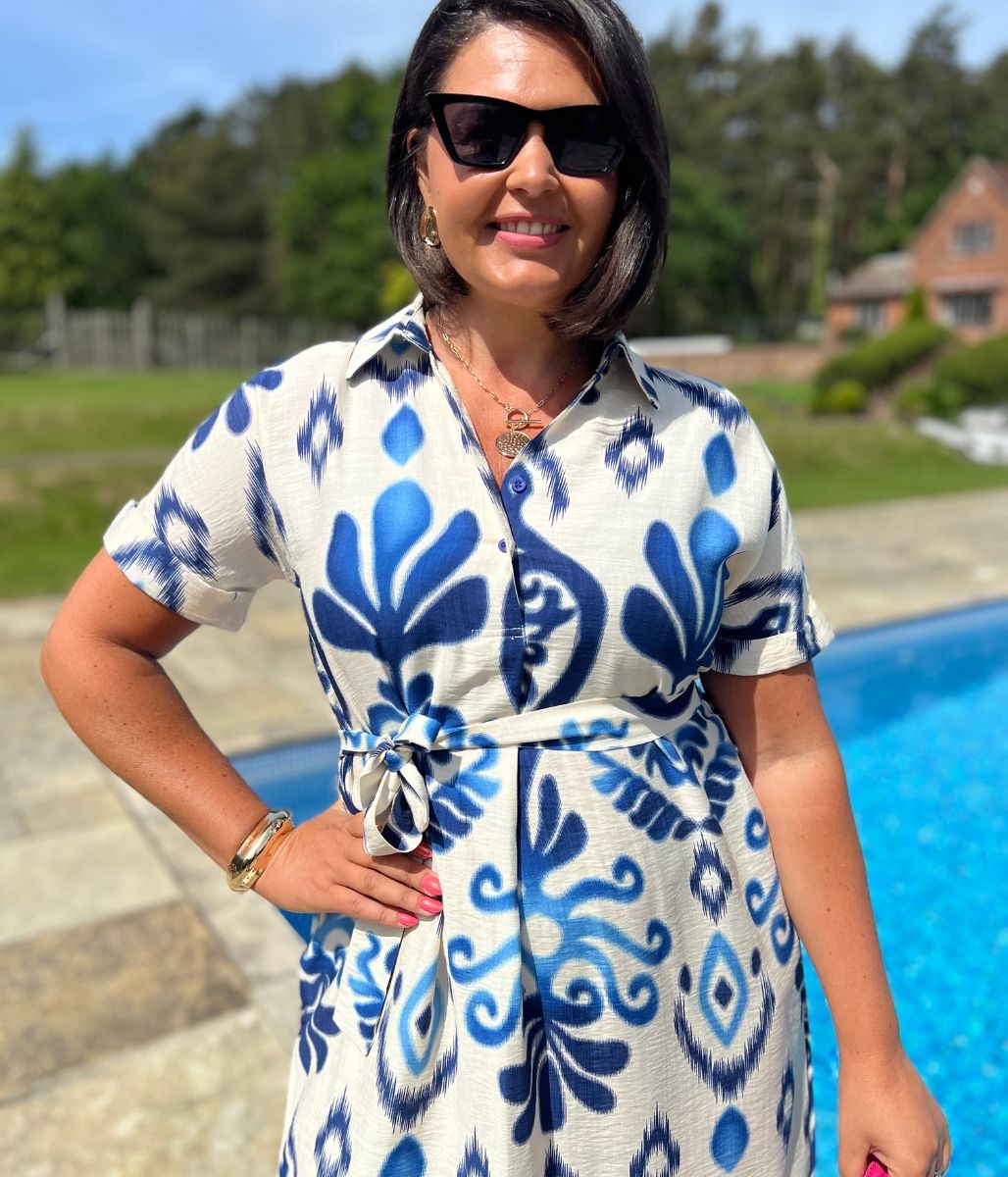Blue Tuscany Ikat Midi Dress