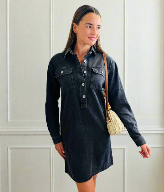 Charcoal Denim Shirt Dress