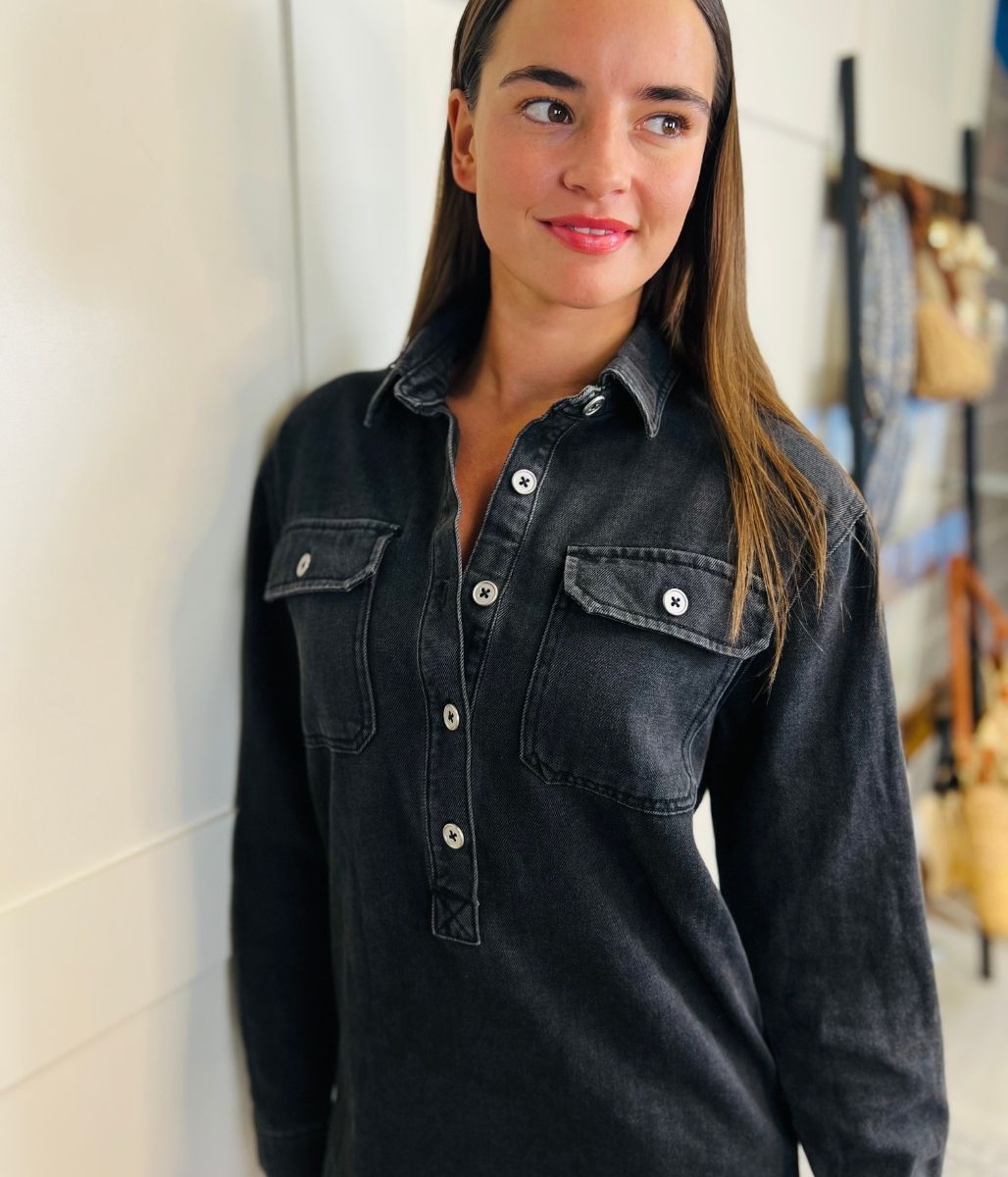 Charcoal Denim Shirt Dress