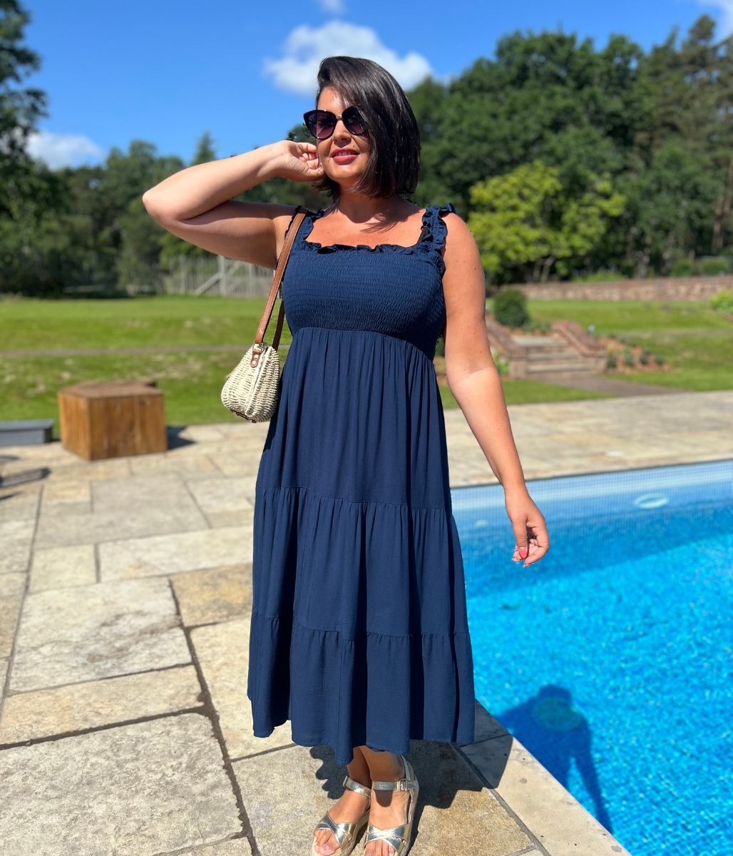 Navy Blue Smocked Sun dress