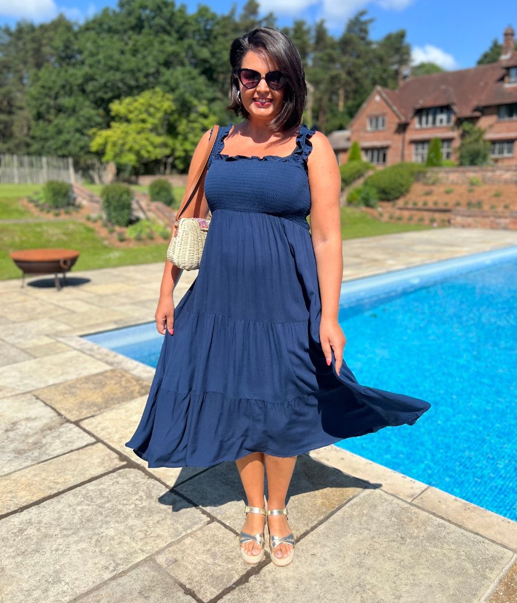Navy Blue Smocked Sun dress