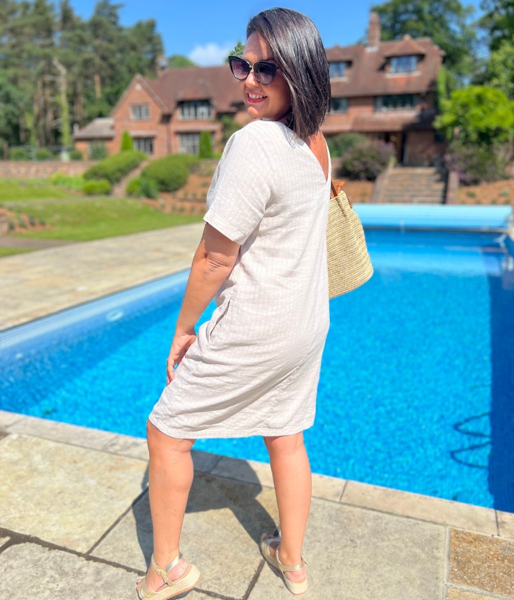 Natural Self Stripe Linen Blend Dress
