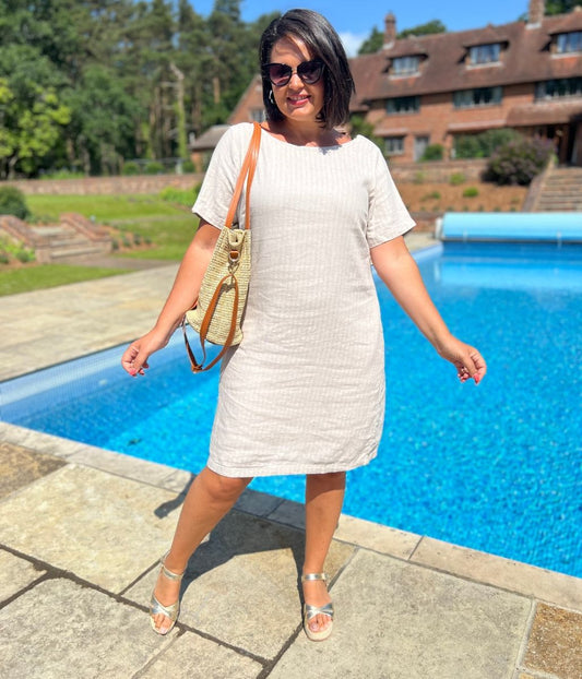 Natural Self Stripe Linen Blend Dress