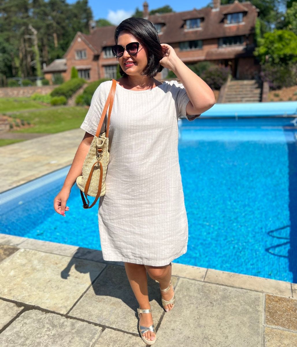 Natural Self Stripe Linen Blend Dress