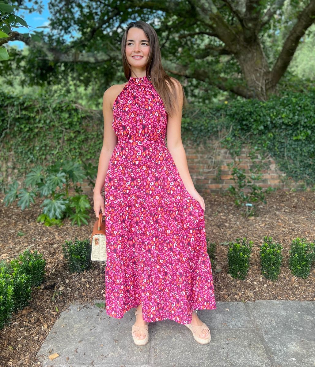 Pink Animal Print Halterneck Dress