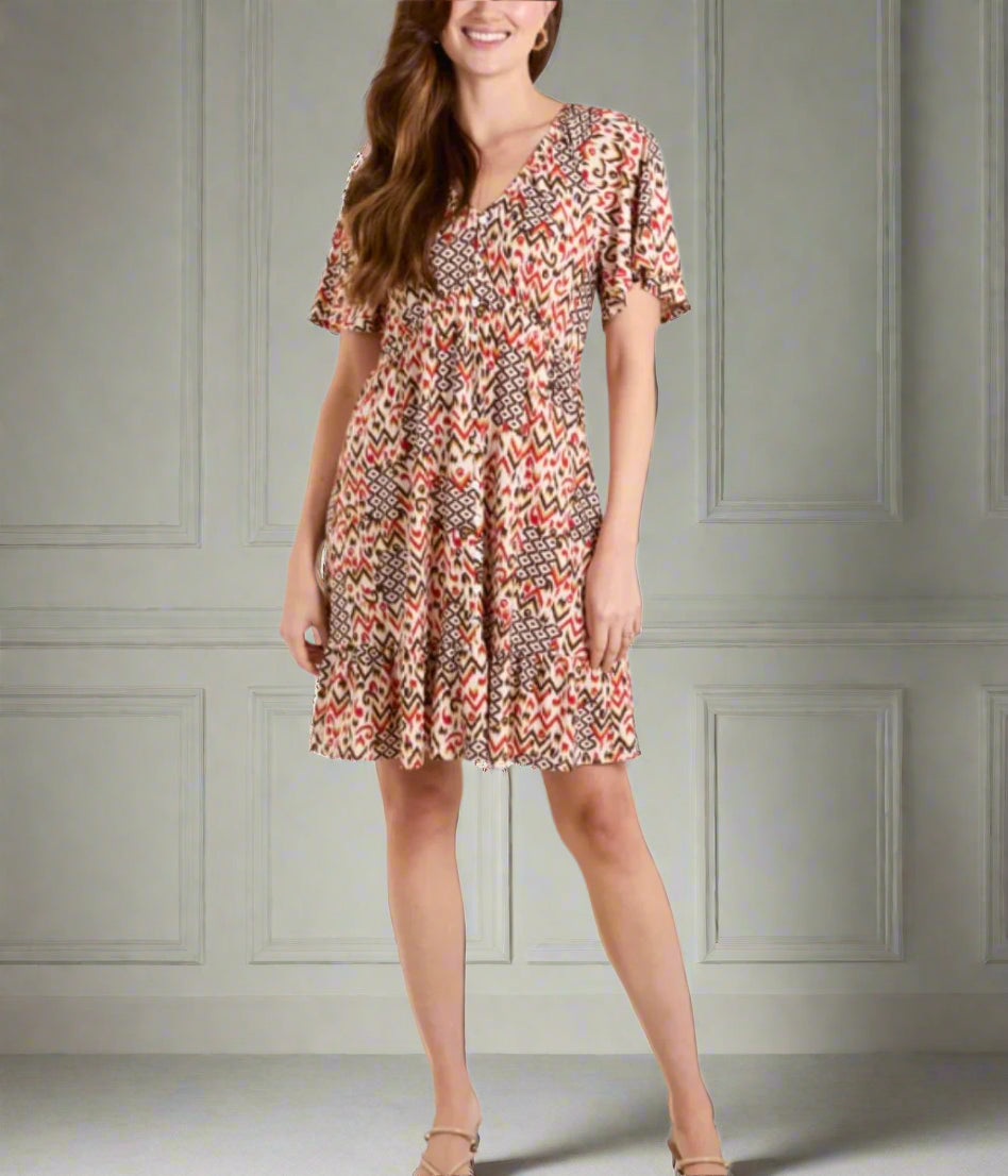 Terracotta Aztec Flutter Dress