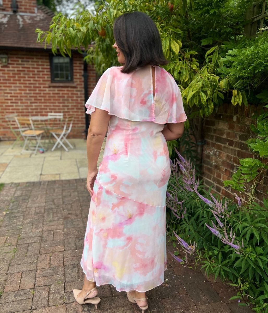 Blush Pink Flutter Sleeve Midi Dress