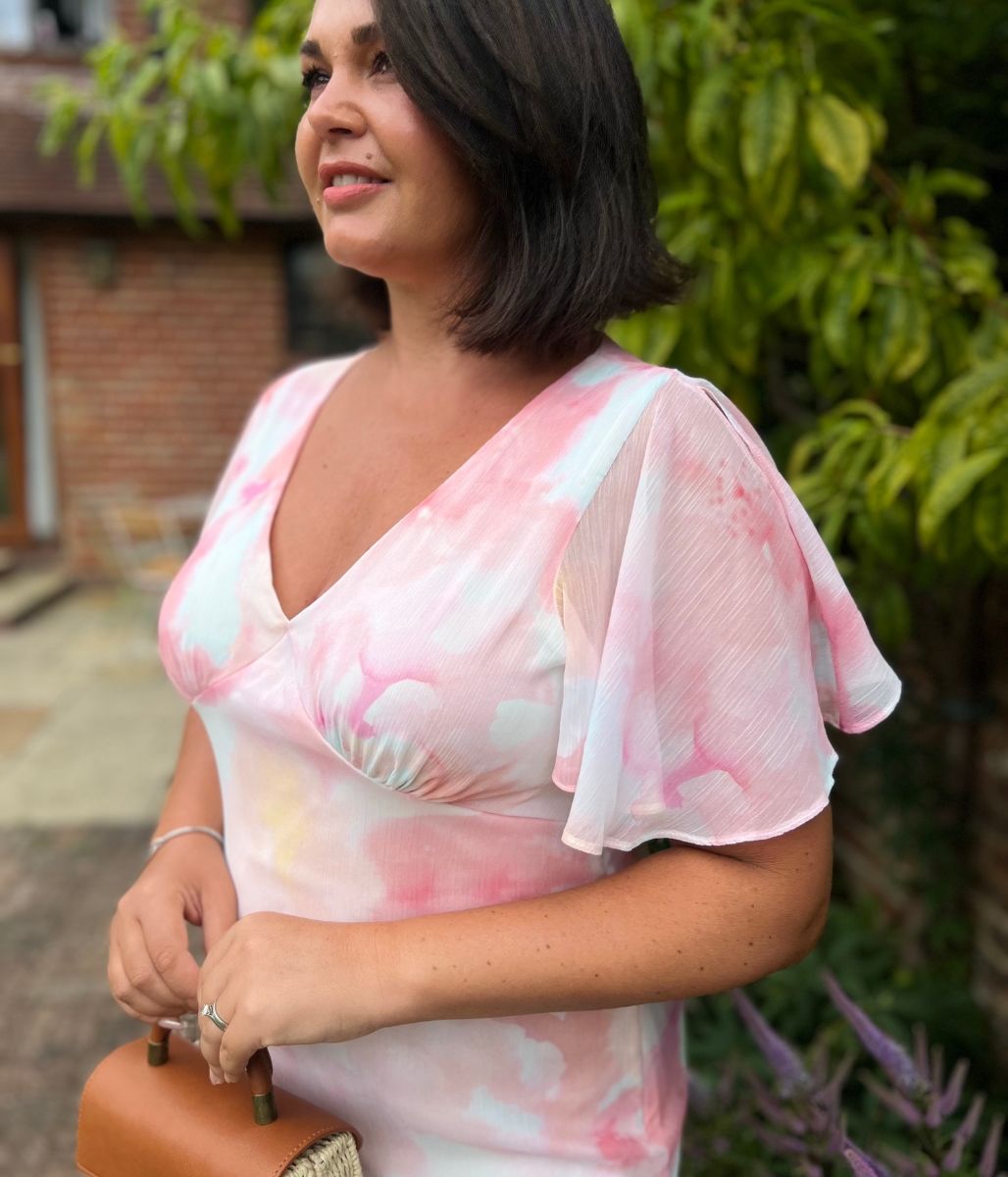 Blush Pink Flutter Sleeve Midi Dress