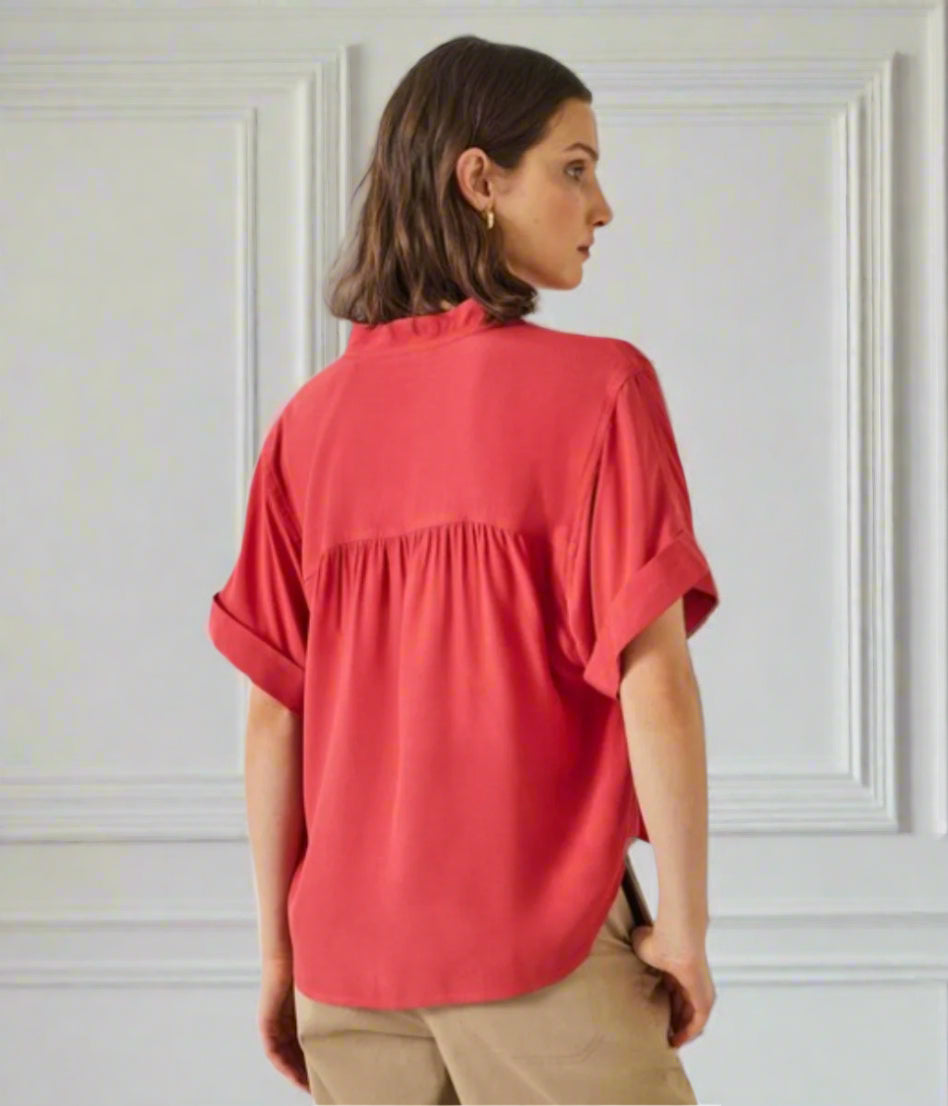 Red Anika Oversized Short Sleeve Blouse