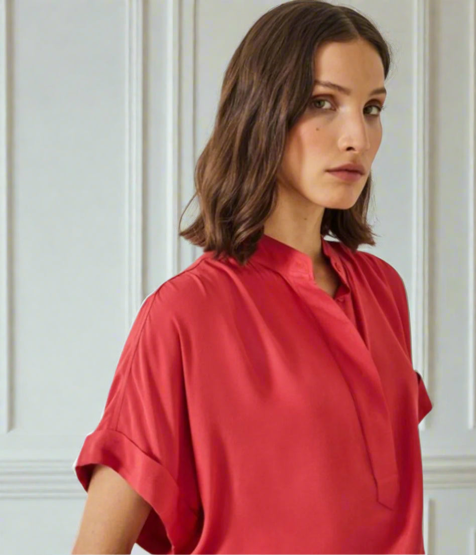 Red Anika Oversized Short Sleeve Blouse