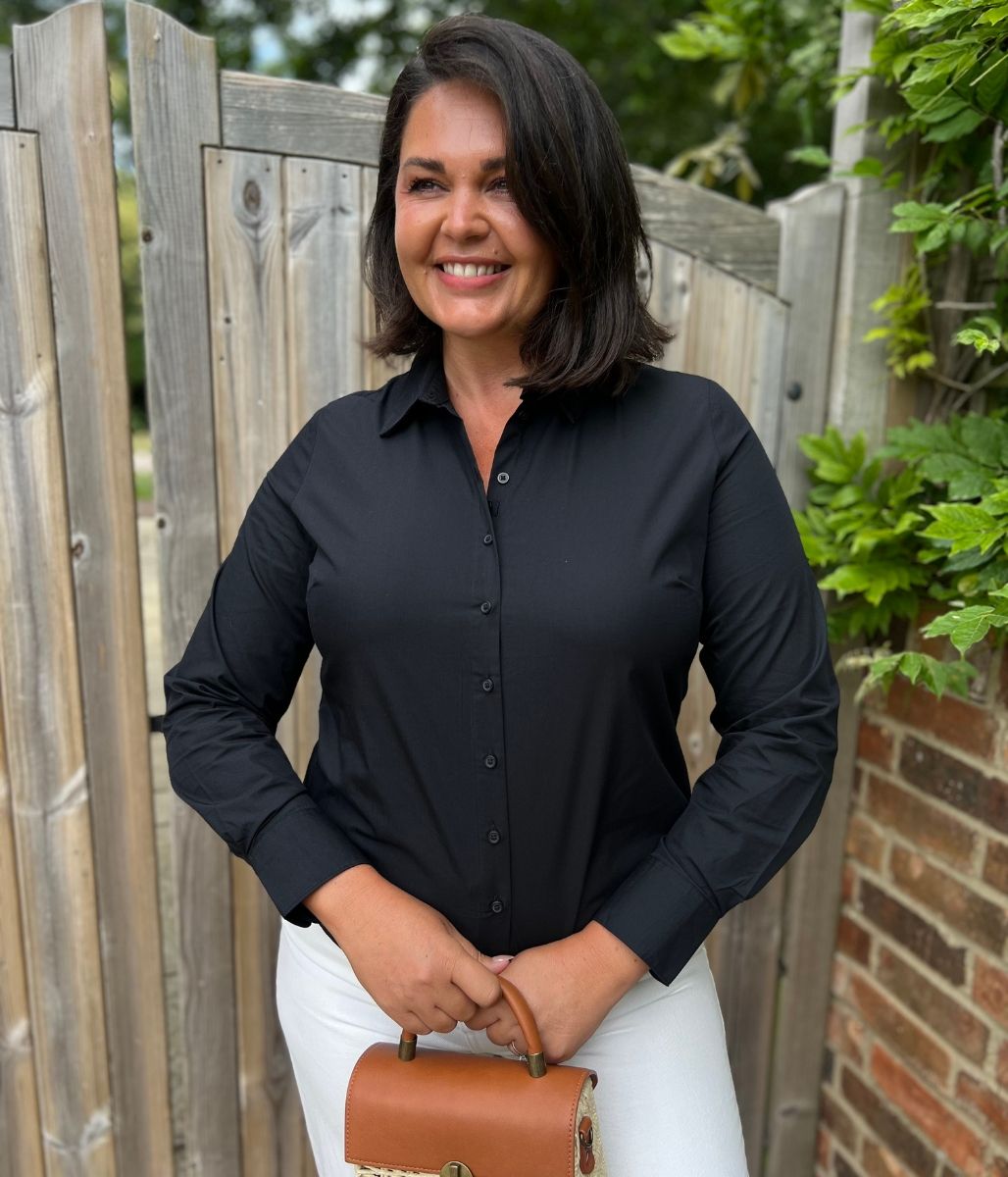 Black Cotton Rich Stretchy Fitted Shirt
