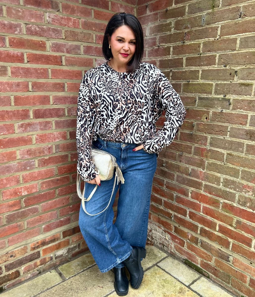 Oversized Leopard Print Batwing Top