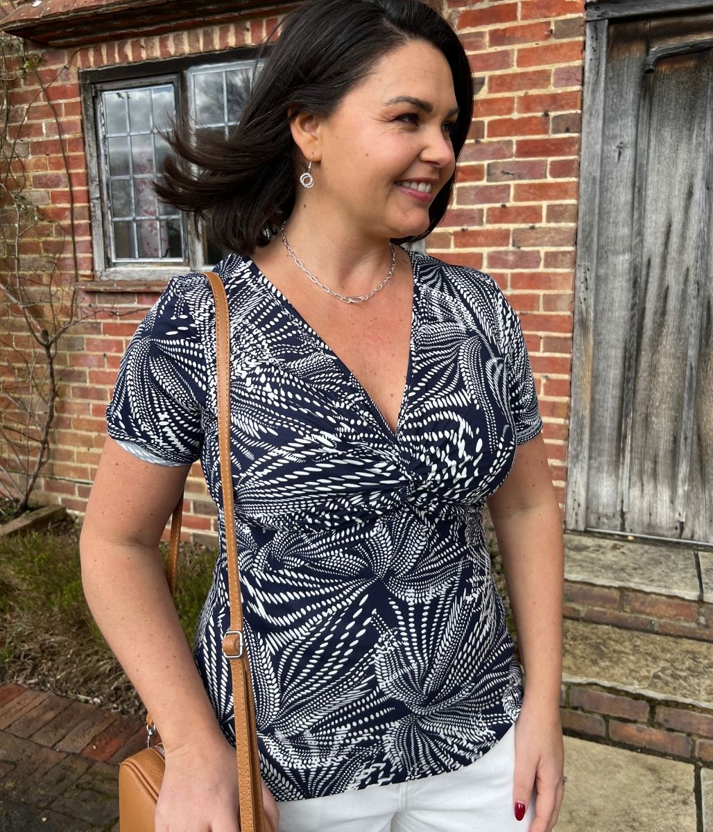 Navy Abstract Twist Front Top