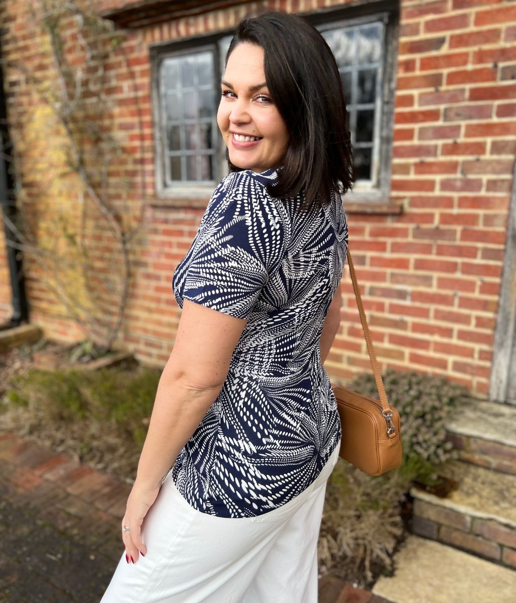Navy Abstract Twist Front Top