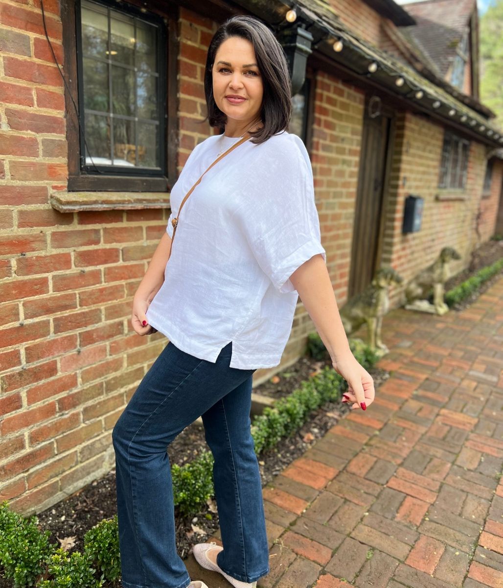 White Pure Linen Relaxed Top
