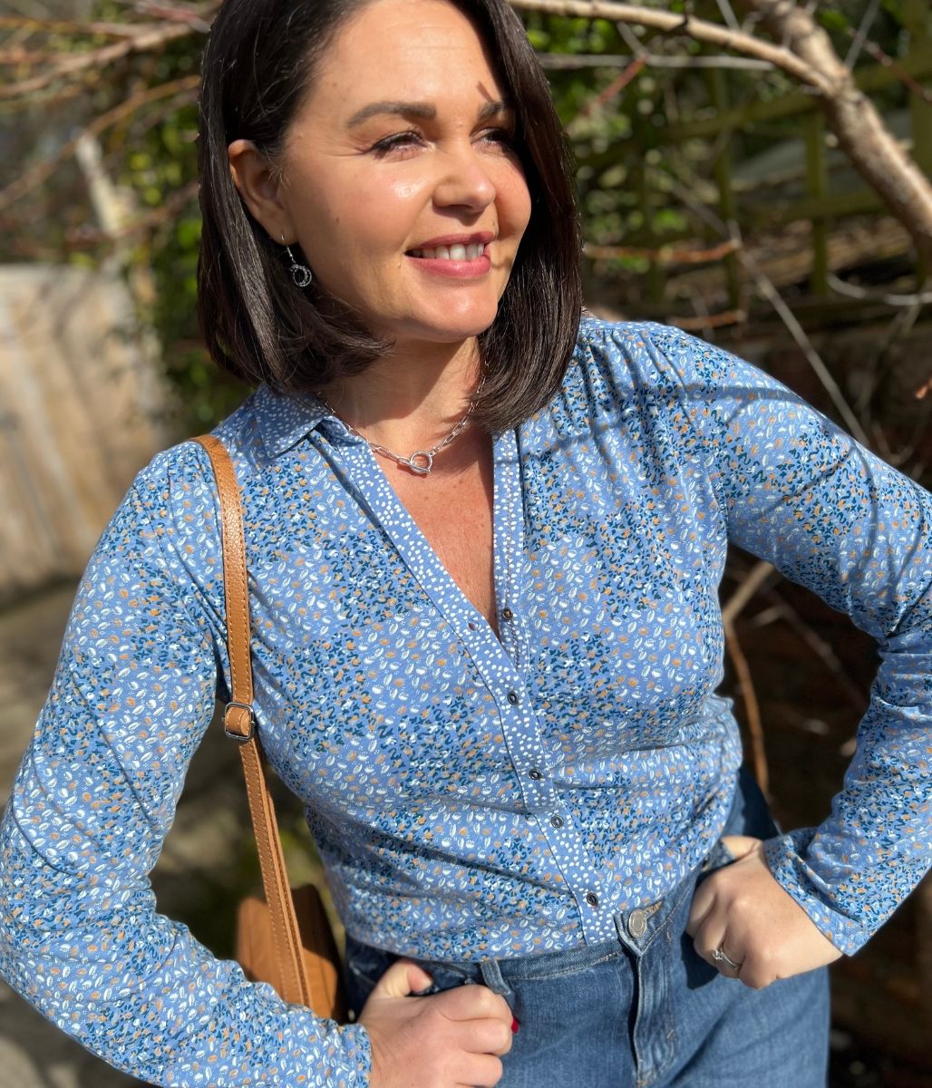 Blue Patchwork Print Annie Jersey Shirt
