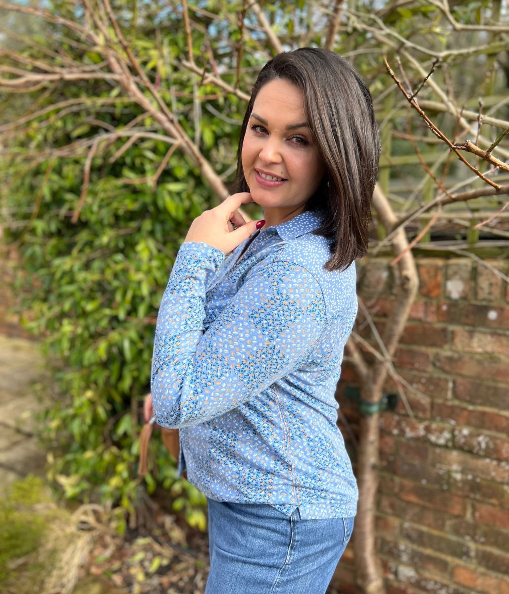 Blue Patchwork Print Annie Jersey Shirt