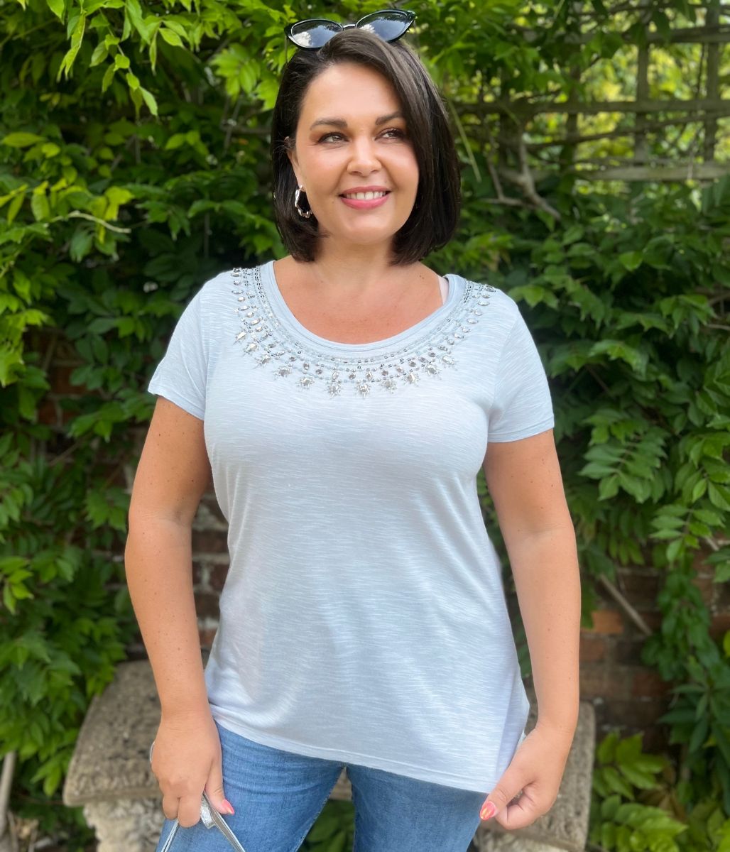 Light Grey Embellished Top