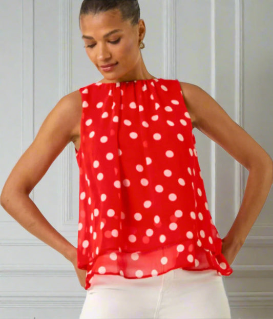 Red Spot Double Layered Pleated Top
