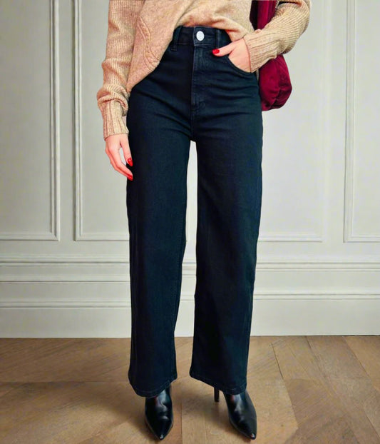 Black Denim Wide Leg Jeans-seconds