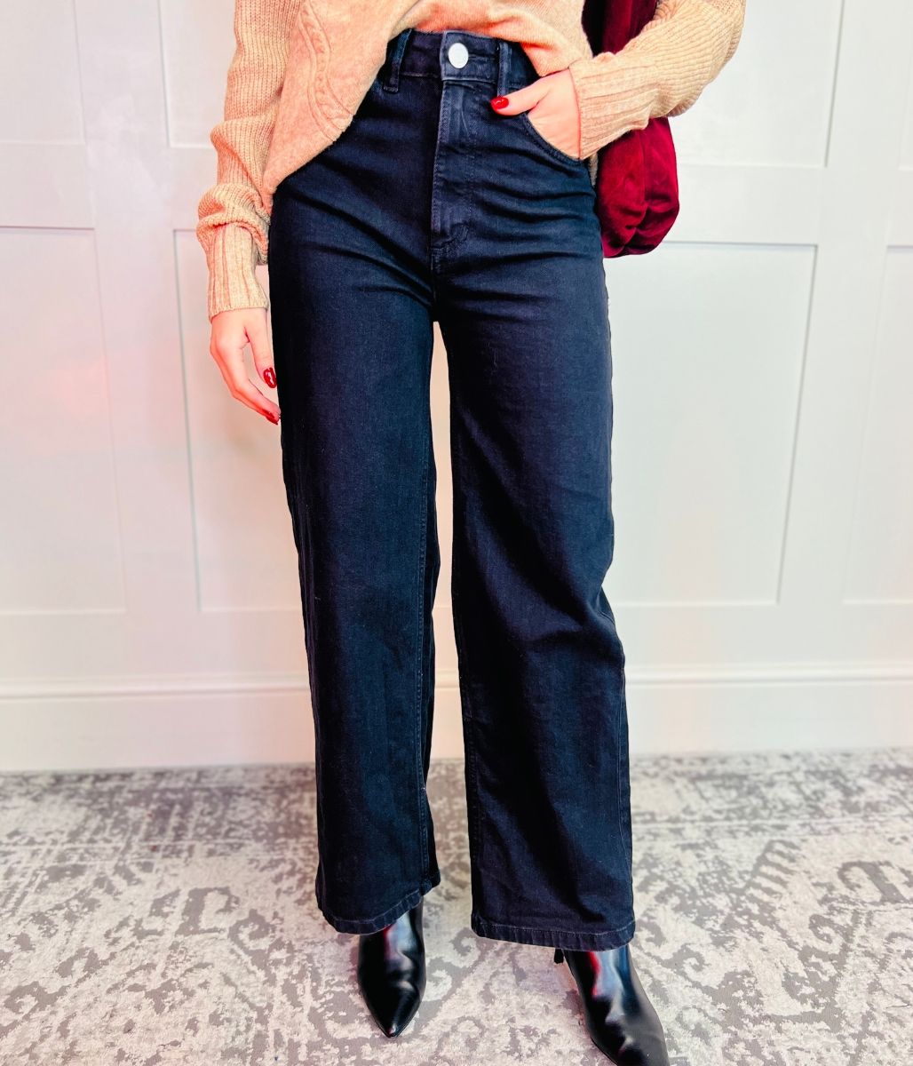 Black Denim Wide Leg Jeans-seconds
