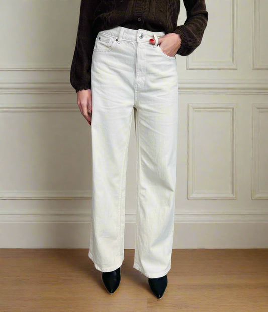 Ecru Denim Wide Leg Jeans